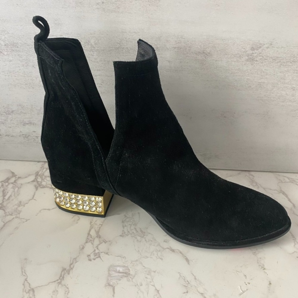 Jeffrey Campbell Muskrat Ankle Booties Sz 8 Black Suede Rhinestone Bling Western